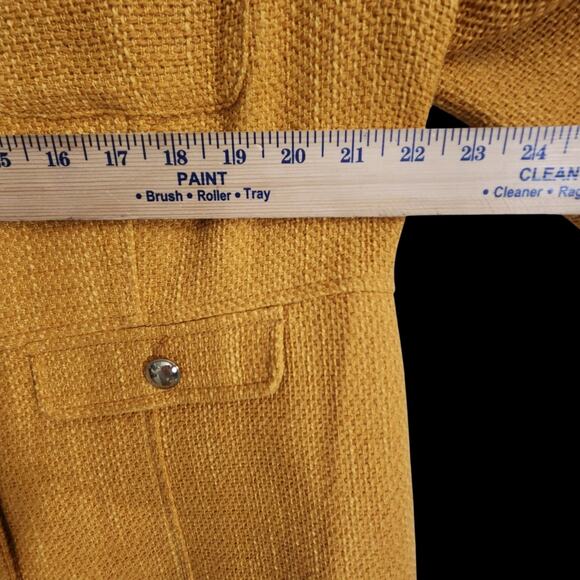 CHICO'S WOMEN DRESS JACKET LONG LINE TWEED TEXTURED MUSTARD CAREER WORKWEAR 2 LG - Picture 5 of 8